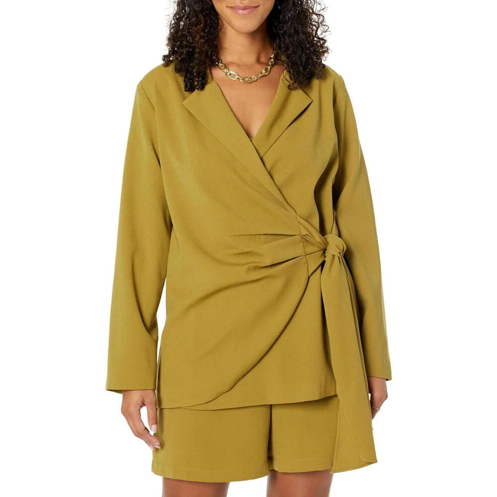 Olive Green Wrap Blazer Jacket with Side Tie